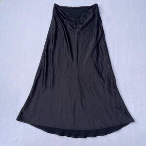 Forever 21 Black Satin Silky Midi Skirt Size S Goth Gothic Spooky Halloween